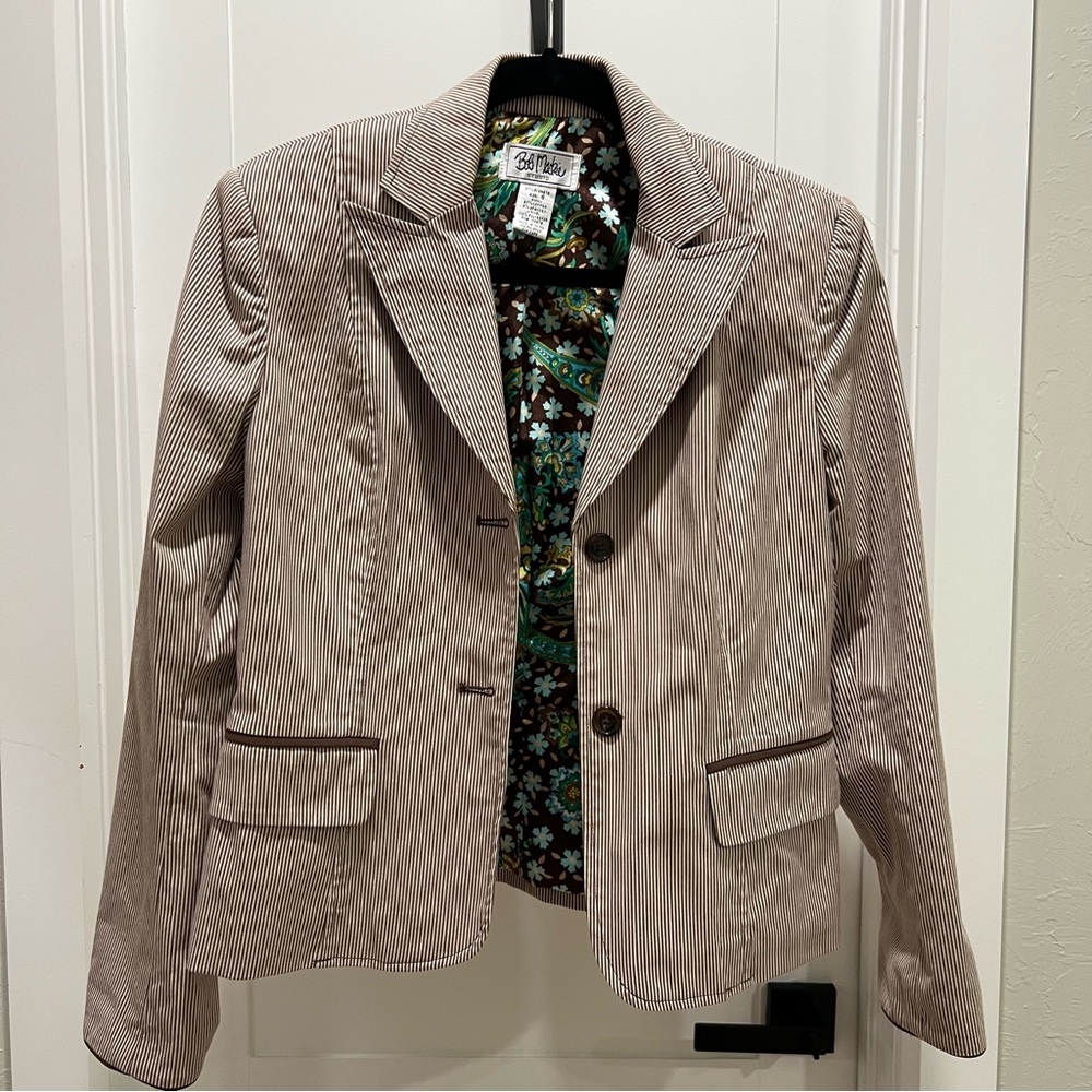 Vintage Bob Mackie Brown & Cream Stripe Blazer with poly floral lining